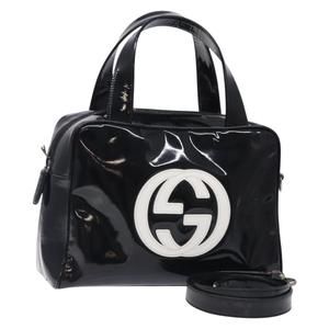 GUCCI Hand Bag Patent leather 2way Black Silver 000 1274 0505 Auth ep9725